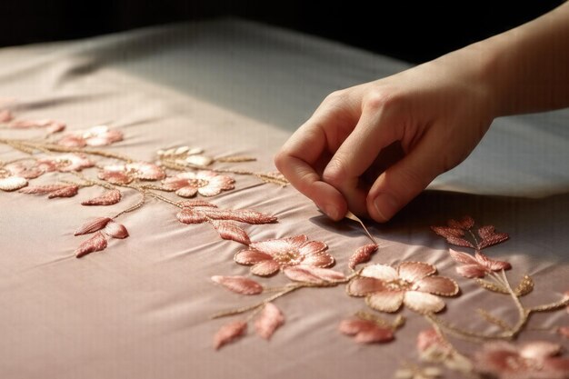 Ręce haftujące delikatny wzór